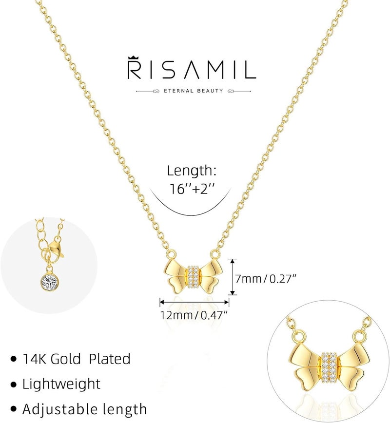 Risamil Store 14K Gold Plated Necklace for Women - Bow Necklace - Dainty Necklace Cute Small Tiny Bow Pendant Choker Chain Necklace Trendy Necklaces for Women Jewelry Gift - Image 3